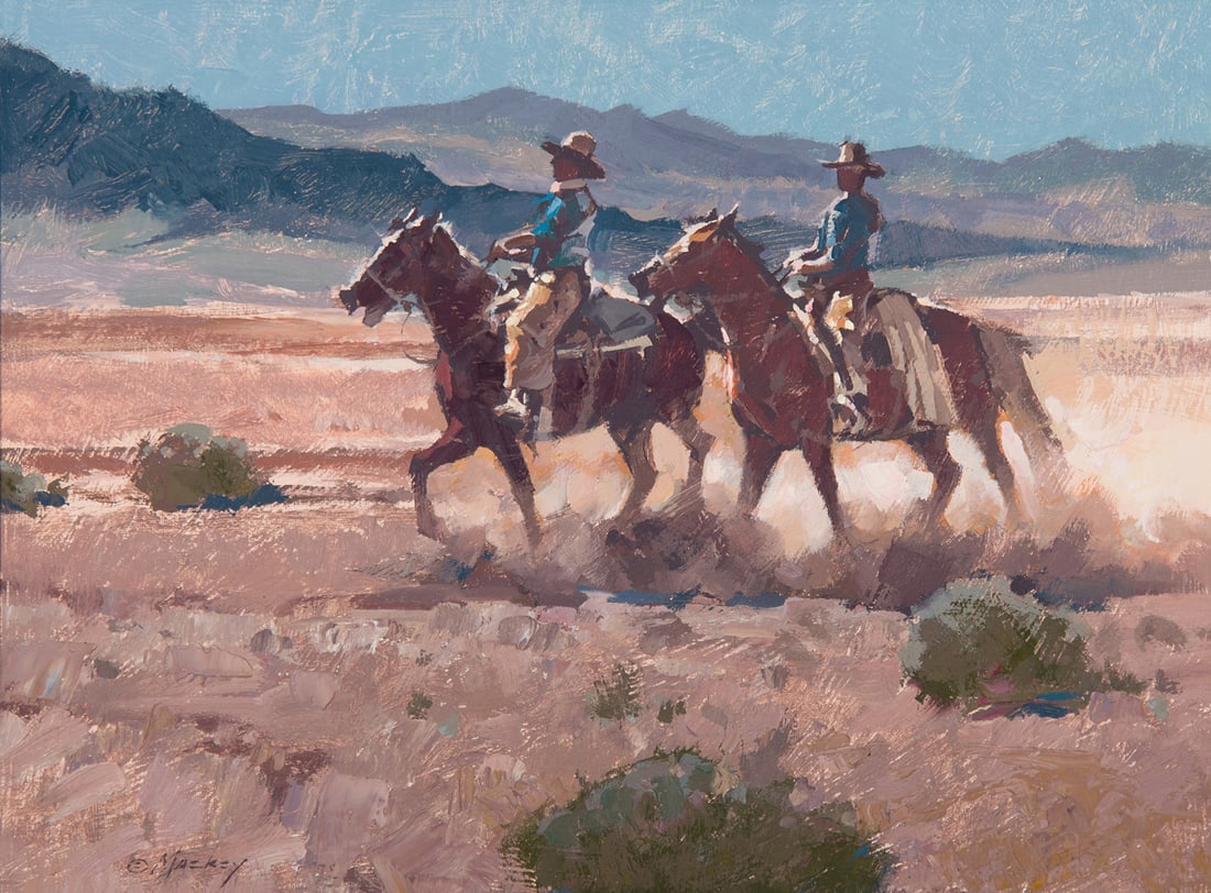 Kim Mackey, "Alkali Dust": Kim Mackey (b. 1953), "Alkali Dust", Oil on board, 12 x 16 inches, Shipping Dimensions: 16 x 20 x 3 inches Signed Lower Left Signed /OPA and titled verso