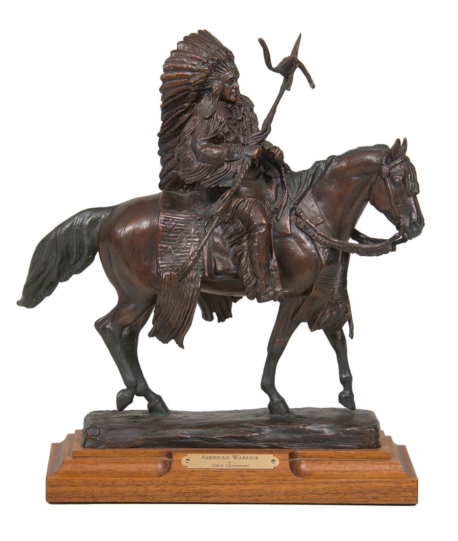 Veryl Goodnight, "American Warrior": Veryl Goodnight (b. 1947), "American Warrior", Bronze, cast 12/35, 14 inches high, Shipping Dimensions: 14 x 12 x 7 inches - 12 lbs. Signed and dated 2005
