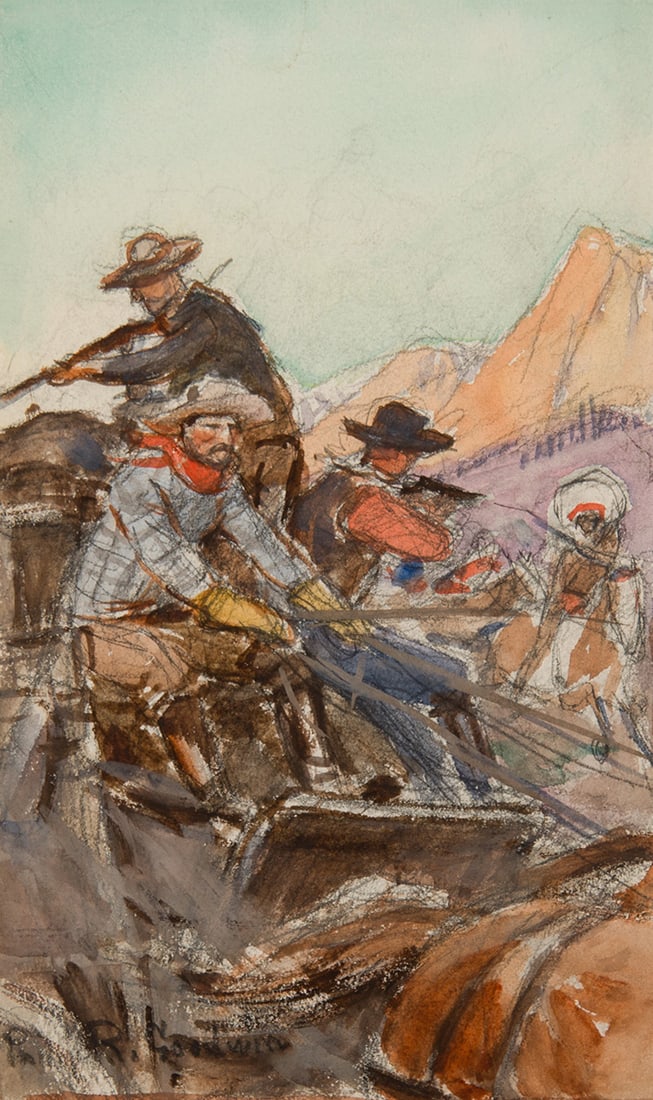 Philip R. Goodwin, "Stage Fighting Off Indians" (1 of 3)
