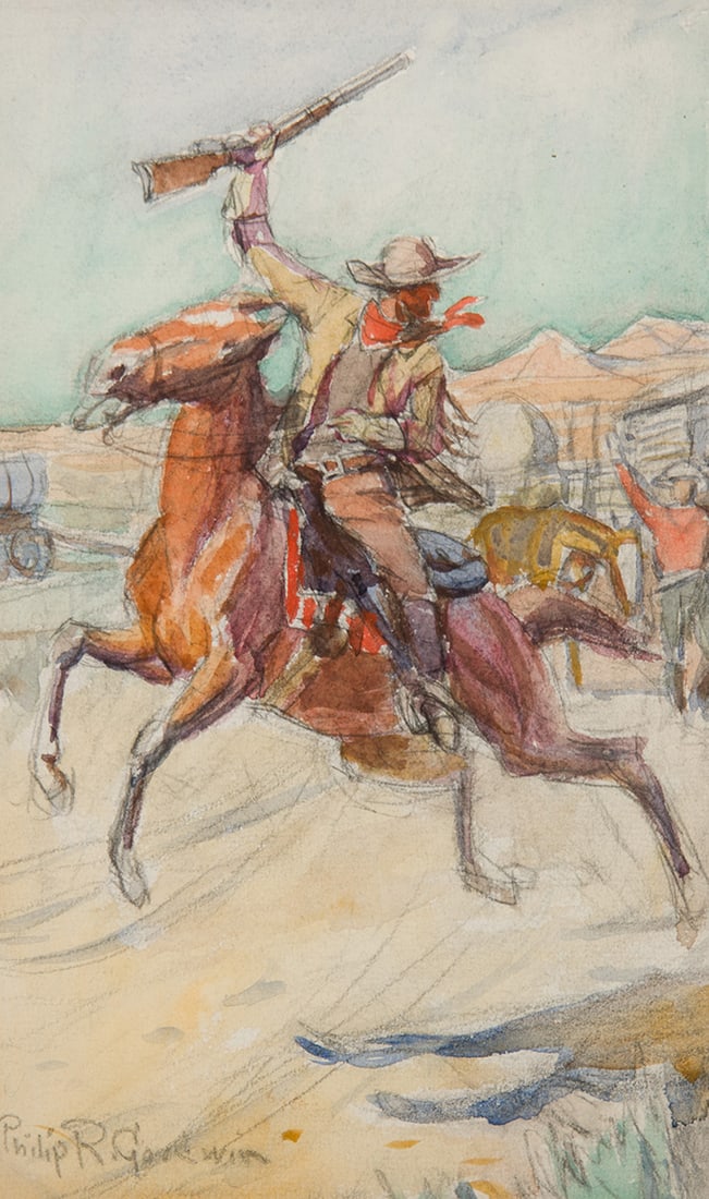 Philip R. Goodwin, "Pony Rider Leaving Station" (1 of 3)