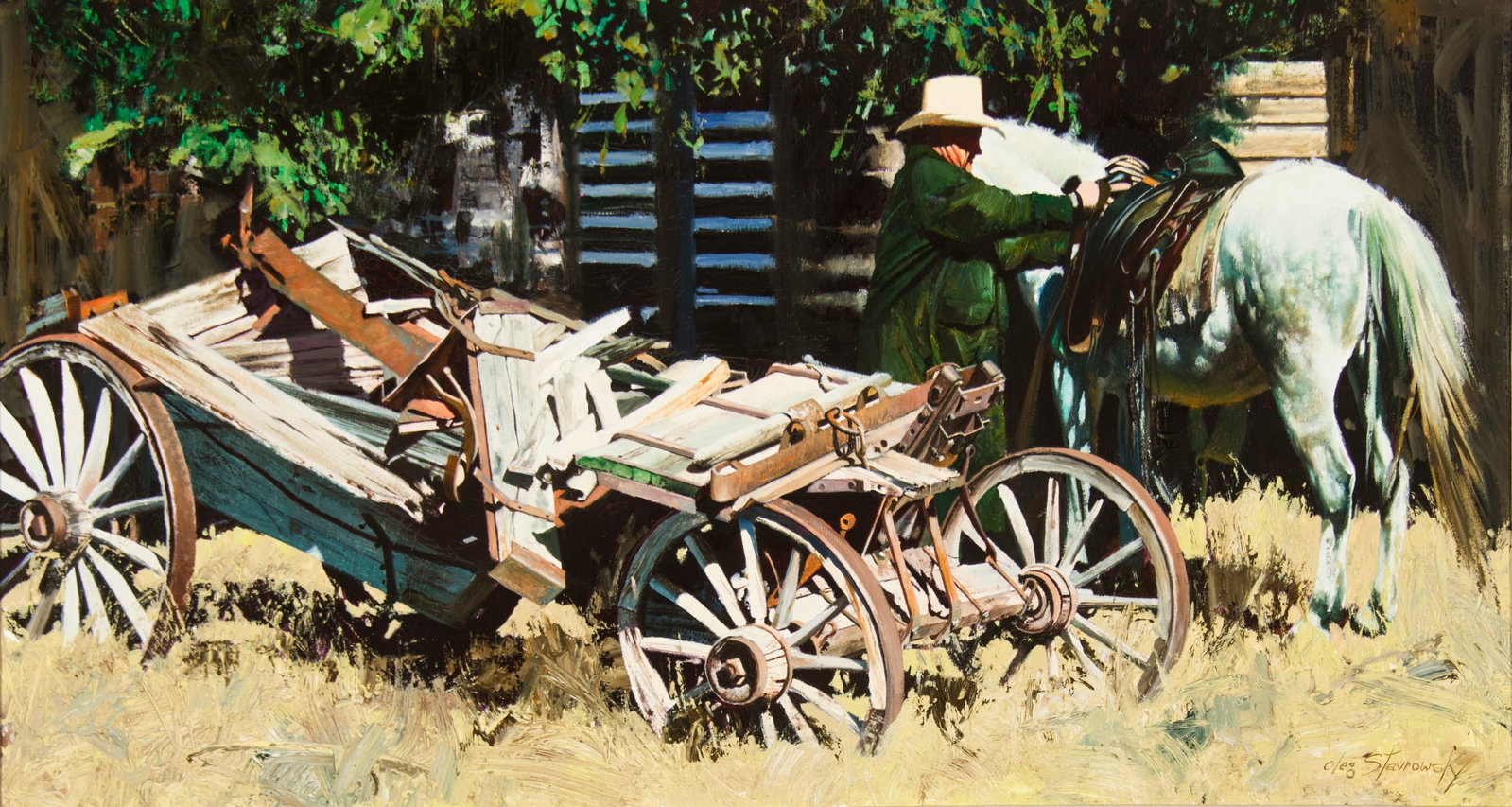 Oleg Stavrowsky, "An American Original": Oleg Stavrowsky (1927-2020), "An American Original", Oil on canvas, 24 x 44 inches, Shipping Dimensions: 35 x 54 x 3 inches Signed lower right Signed and titled verso