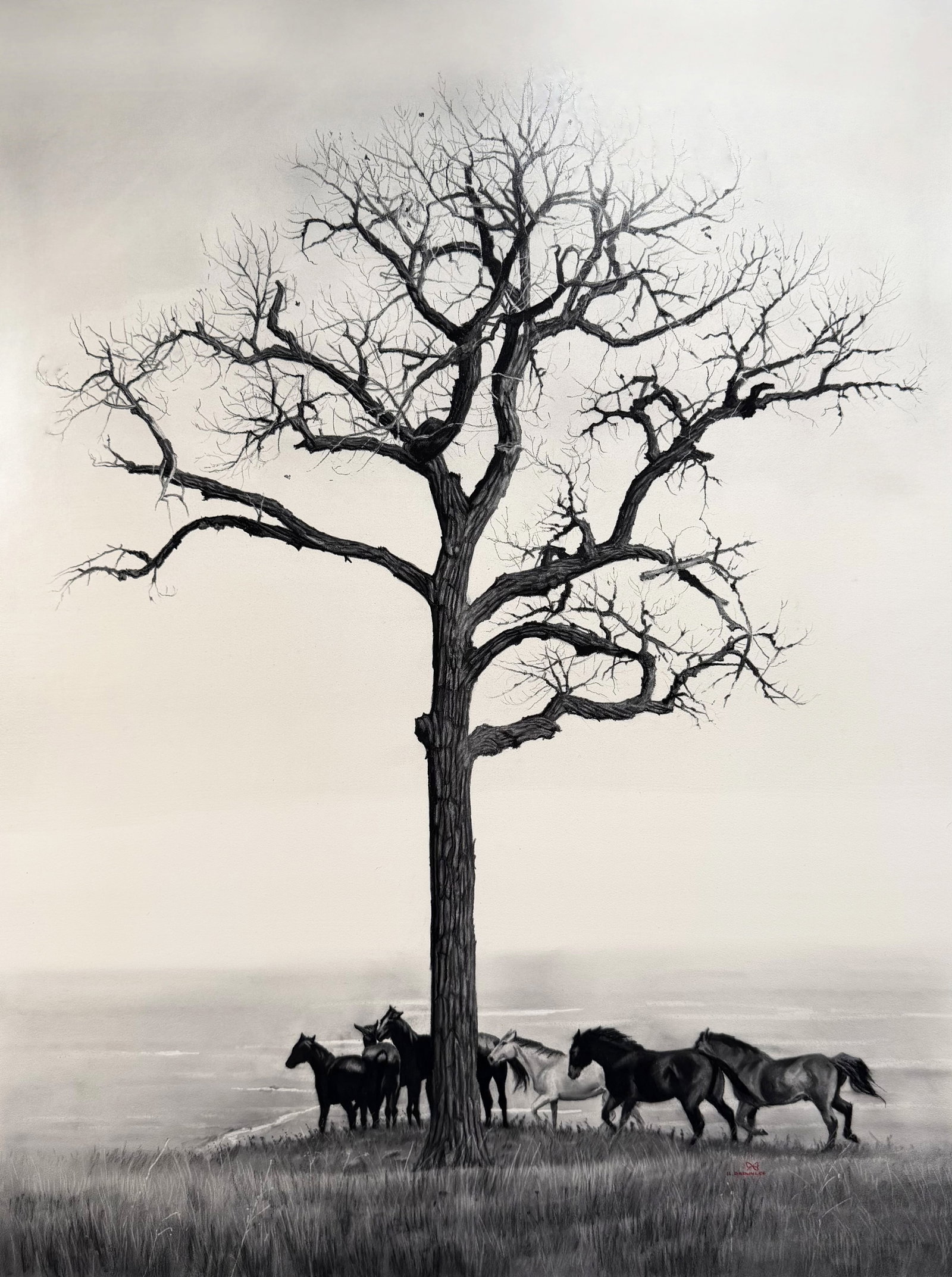 Rachel Brownlee, "Standing Up to the Sky": Rachel Brownlee (b. 1993), "Standing Up to the Sky", Charcoal on board, 24 x 18 inches, Shipping Dimensions: 30 x 24 x 3.5 inches Signed lower right