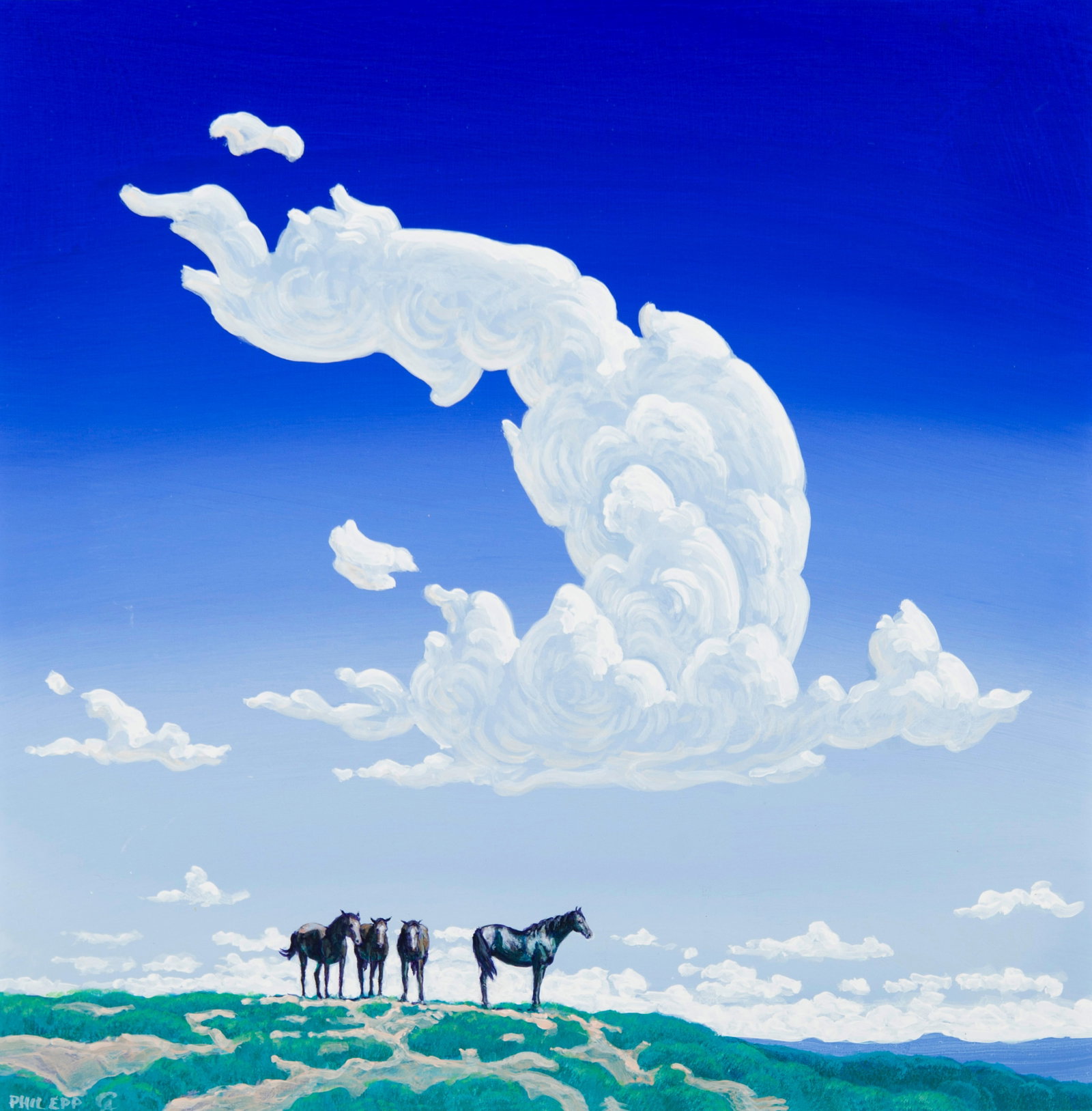 Phil Epp, "The Lookout": Phil Epp (b. 1946), "The Lookout", Acrylic on board, 20 x 20 inches, Shipping Dimensions: 24 x 24 x 3 inches Signed/CA lower Left Signed/CA and titled verso
