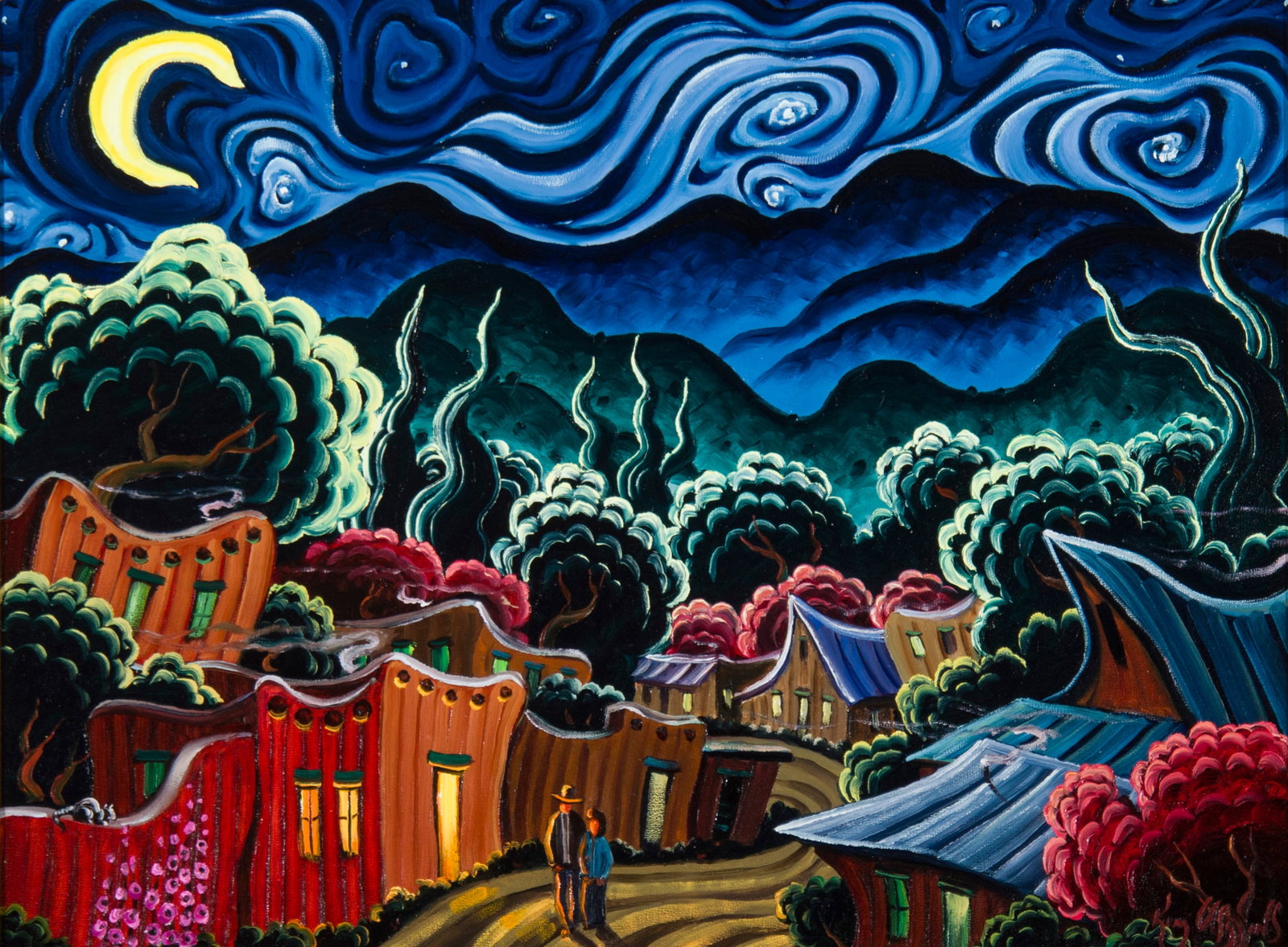 Kim Douglas Wiggins, "One Night on Canyon Road": Kim Douglas Wiggins (b. 1960), "One Night on Canyon Road", Oil on board, 12 x 16 inches, Shipping Dimensions: 19.5 x 23.5 x 3 inches Signed lower right Signed, titled, and dated 2026 verso