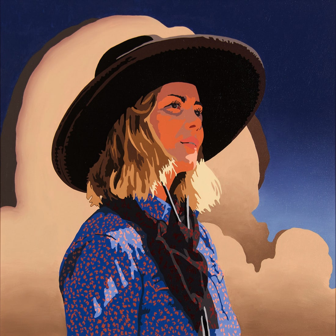 Billy Schenck, "Cowgirl #1": Billy Schenck (b. 1947), "Cowgirl #1", Oil on canvas, 26 x 26 inches, Shipping Dimensions: 32 x 32 x 3 inches Signed, titled, and dated June 2022 verso