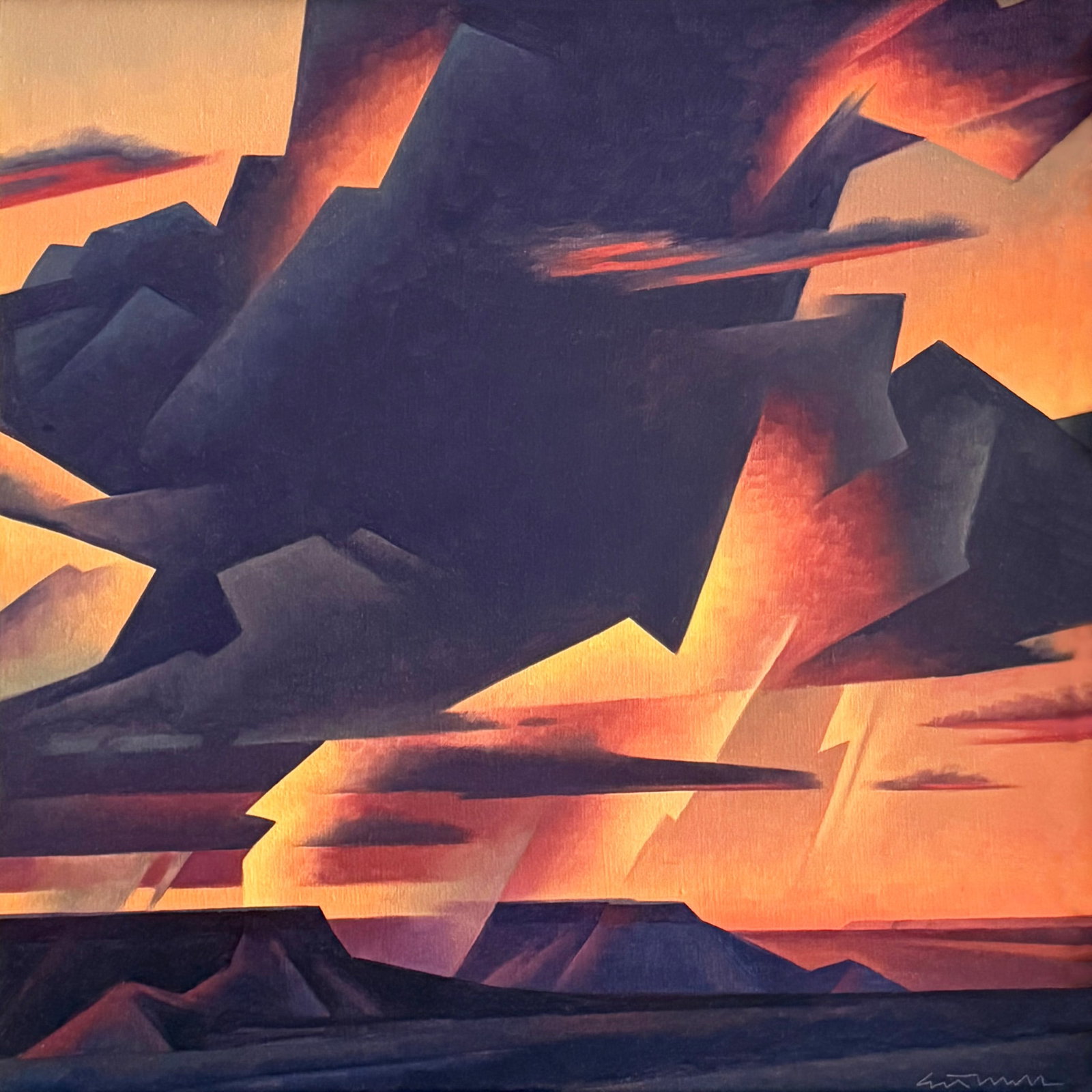 Ed Mell, "Evening Storm": Ed Mell (1942-2024), "Evening Storm", Oil on canvas, 22 x 22 inches, Shipping Dimensions: 27 x 27 x 3 inches Signed lower right Signed Ed Mell frame