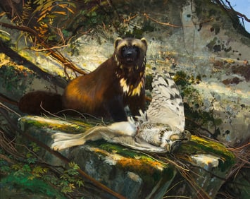 Michael Coleman, "In the Great North Woods - Wolverine and Great Horned Owl"