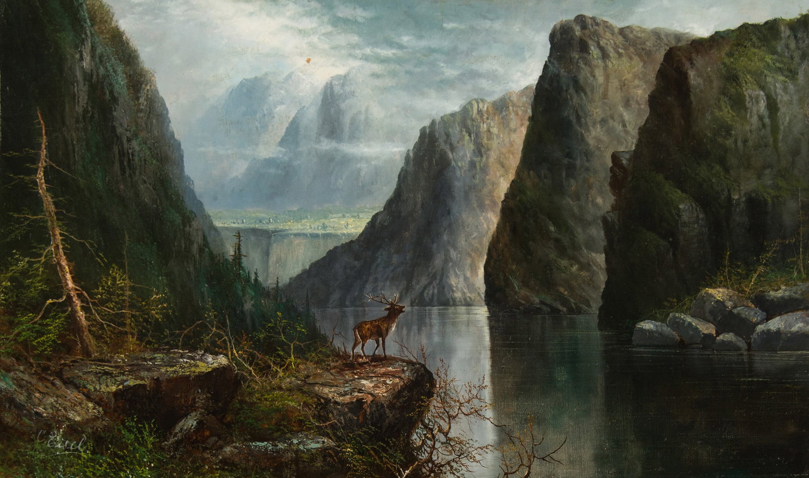 Charles Eisele, "Black Canon of Gunnison, Colo": Charles Eisele (1854-1919), "Black Canon of Gunnison, Colo", Oil on canvas, 22 x 36 inches, Shipping Dimensions: 35 x 48 x 3 inches Signed lower Left