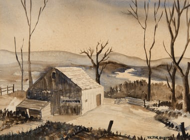 Victor Higgins, "Untitled (Snowy farmstead)"