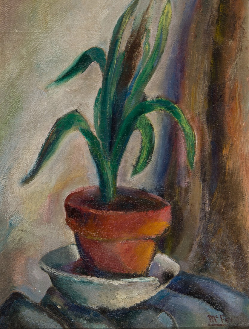 Henry McFee, "Potted Plant": Henry McFee (1886-1953), "Potted Plant", Oil on canvas mounted to board, 16 x 12 inches, Shipping Dimensions: 26 x 22 x 3 inches Signed lower right