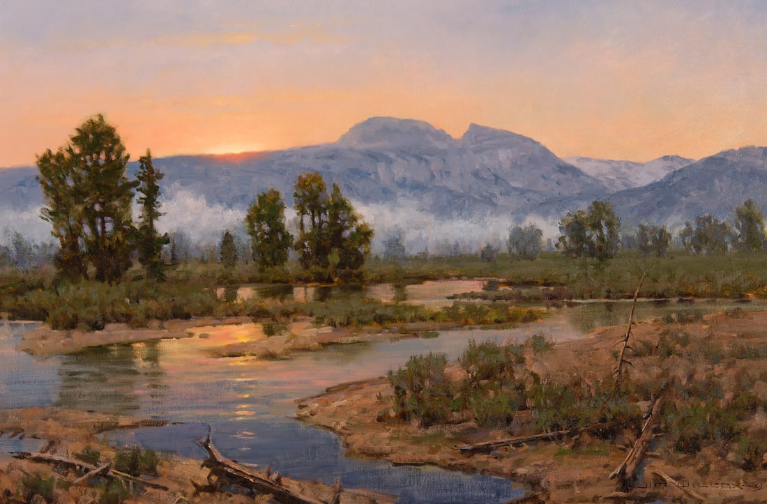 Jim Wilcox, "As Dawn Breaks": Jim Wilcox (b. 1941), "As Dawn Breaks", Oil on canvas, 20 x 30 inches, Shipping Dimensions: 27.5 x 37.5 x 3 inches Signed lower right Titled verso