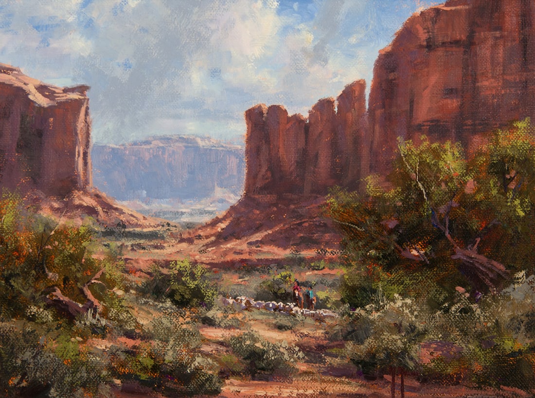 Kenny McKenna, "Clouds Over Navajo Lands": Kenny McKenna (b. 1950), "Clouds Over Navajo Lands", Oil on board, 12 x 16 inches, Shipping Dimensions: 18 x 22 x 3 inches Signed lower right Signed and titled verso
