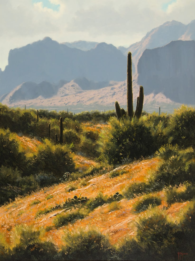 Kenny McKenna, "Superstition Morning": Kenny McKenna (b. 1950), "Superstition Morning", Oil on canvas, 40 x 30 inches, Shipping Dimensions: 47 x 37 x 3 inches Signed lower right Signed and titled verso