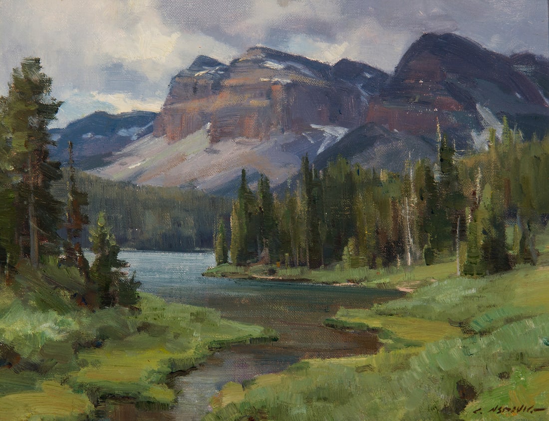 Clyde Aspevig, "Trapper Lake Wilderness": Clyde Aspevig (b. 1951), "Trapper Lake Wilderness", Oil on board, 11 x 14 inches, Shipping Dimensions: 14.5 x 17.5 x 3 inches Signed lower right
