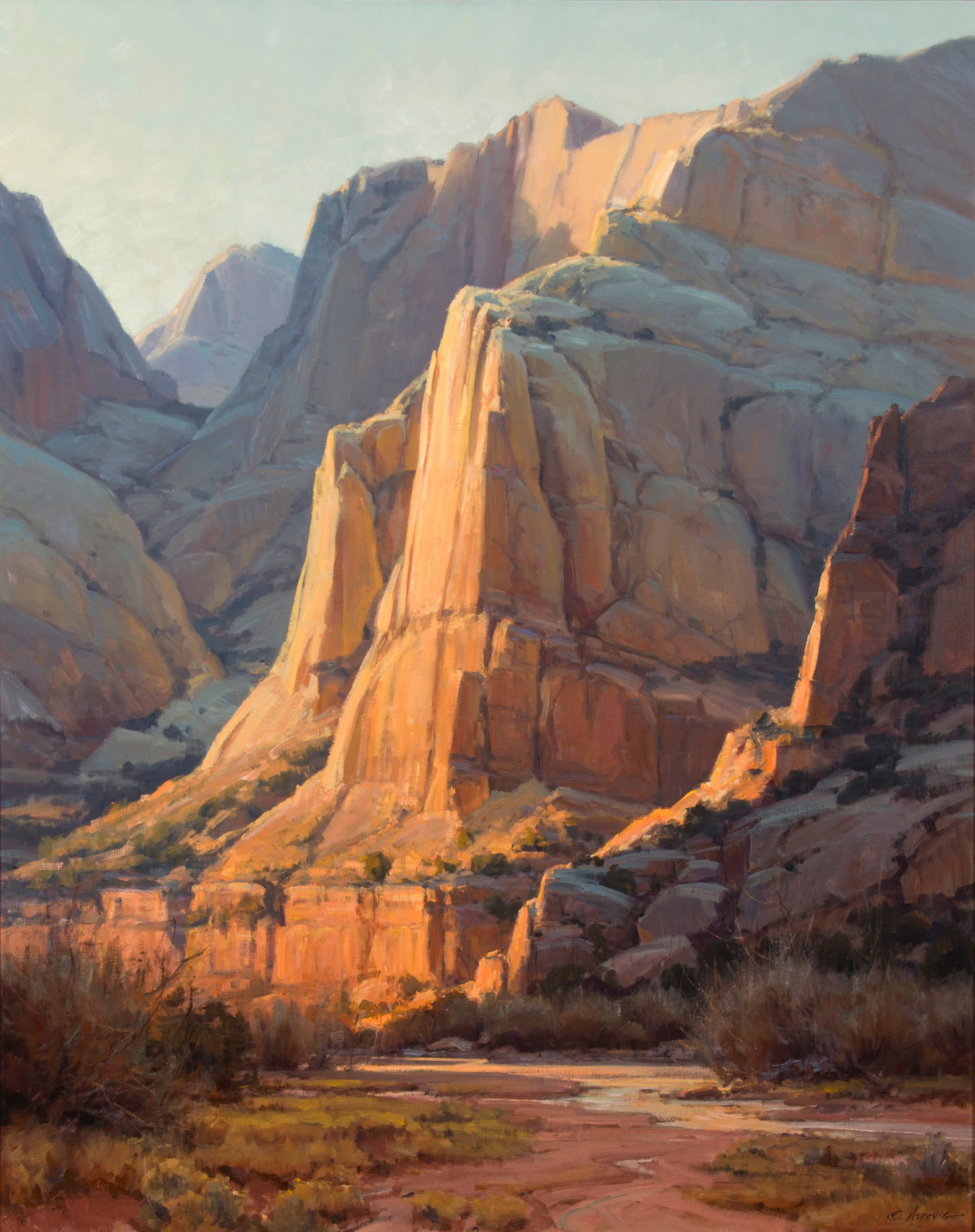 Clyde Aspevig, "Sunset Capital Reef": Clyde Aspevig (b. 1951), "Sunset Capital Reef", Oil on canvas, 50 x 40 inches, Shipping Dimensions: 60 x 50 x 3 inches Signed lower right