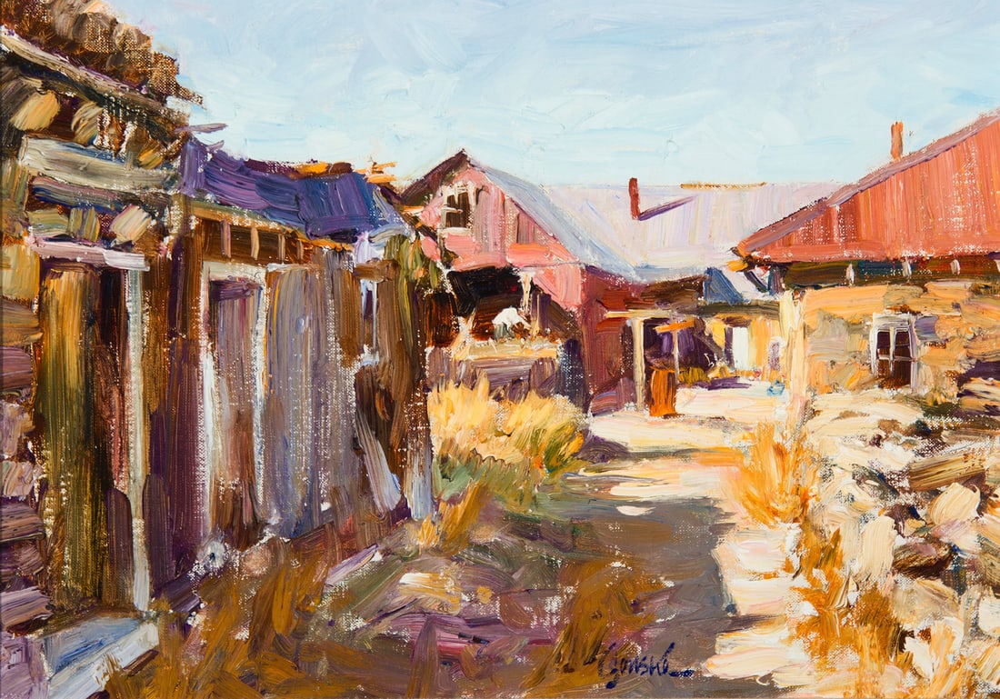 Walt Gonske, "San Jose, N.M.": Walt Gonske (b. 1942), "San Jose, N.M.", Oil on canvas, 12 x 17 inches, Shipping Dimensions: 19 x 24 x 3 inches Signed lower middle Signed and titled verso