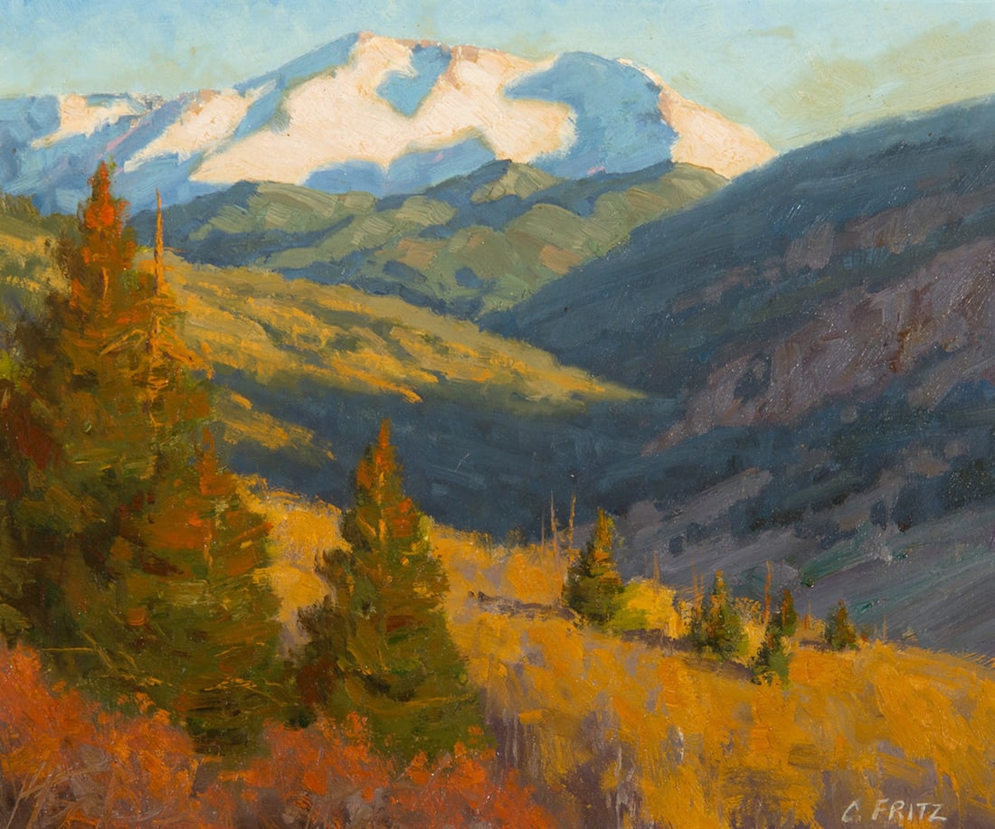 Charles Fritz, "San Juan Autumn": Charles Fritz (b. 1955), "San Juan Autumn", Oil on board, 10 x 12 inches, Shipping Dimensions: 15 x 17 x 3 inches Signed lower right Signed verso