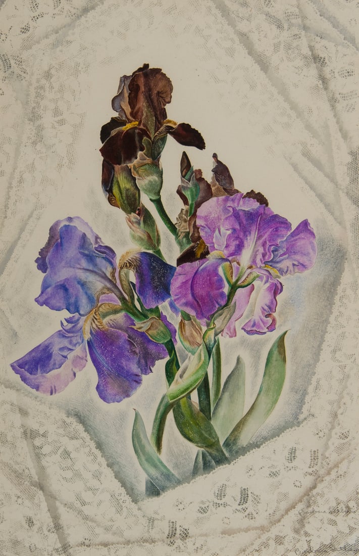 Barbara Latham, "Iris": Barbara Latham (1896-1989), "Iris", Watercolor, 22 x 14 1/4 inches, Shipping Dimensions: 33 x 25 x 3 inches Signed lower right
