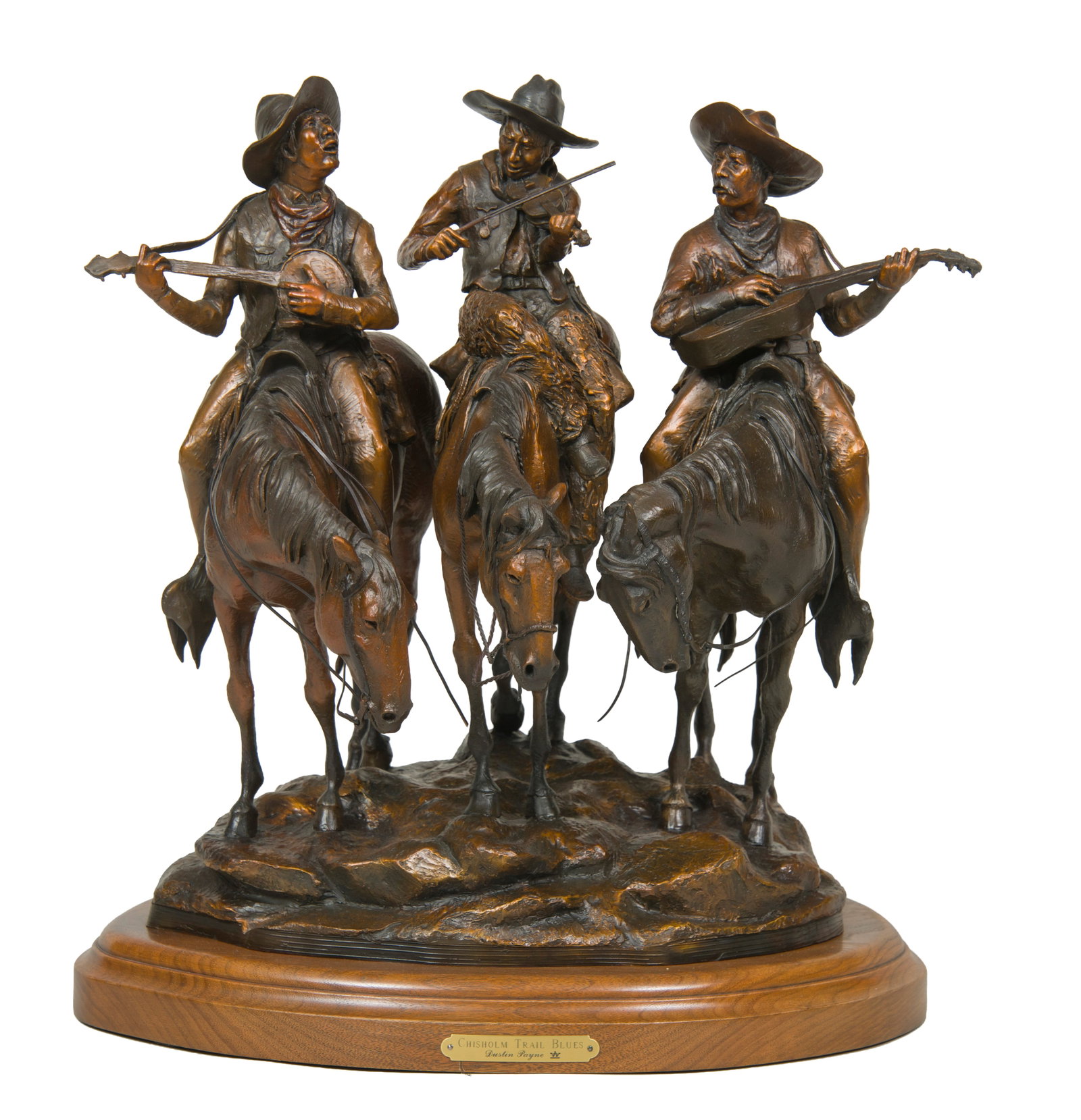 Dustin Payne, "Chisholm Trail Blues": Dustin Payne (b. 1981), "Chisholm Trail Blues", Bronze, cast 4/35, 19 inches overall height, Shipping Dimensions: 19 x 16.25 x 15 inches - 58 lbs. Signed Includes Certificate of Authenticity