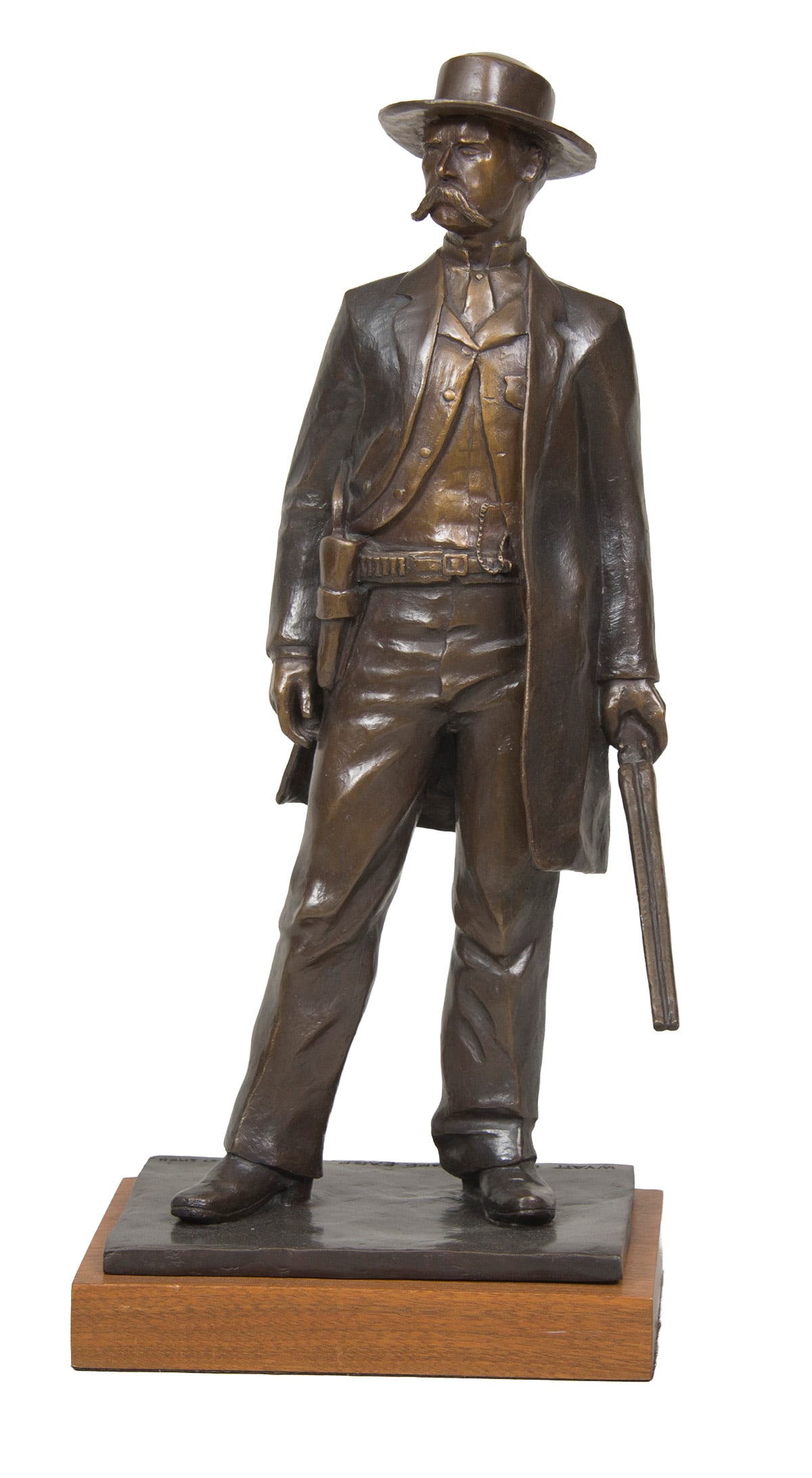 Gary Ernest Smith, "Wyatt Berry Stapp Earp": Gary Ernest Smith (b. 1942), "Wyatt Berry Stapp Earp", Bronze, cast 10/30, 24 inches overall height, Shipping Dimensions: 24 x 11 x 8.5 inches - 30 lbs. Signed, titled, and dated 94