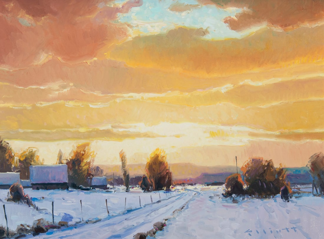 Josh Elliott, "Into the Sun": Josh Elliott (b. 1973), "Into the Sun", Oil on board, 12 x 16 inches, Shipping Dimensions: 19 x 23 x 3 inches Signed lower right Signed, titled, and dated 2008 verso