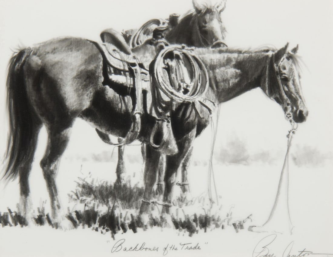 Bill Anton, "Backbones of the Trade": Bill Anton (b. 1957), "Backbones of the Trade", Charcoal, 9 3/4 x 12 3/4 inches, Shipping Dimensions: 17 x 20 x 3 inches Signed and dated 90 lower right; titled lower middle