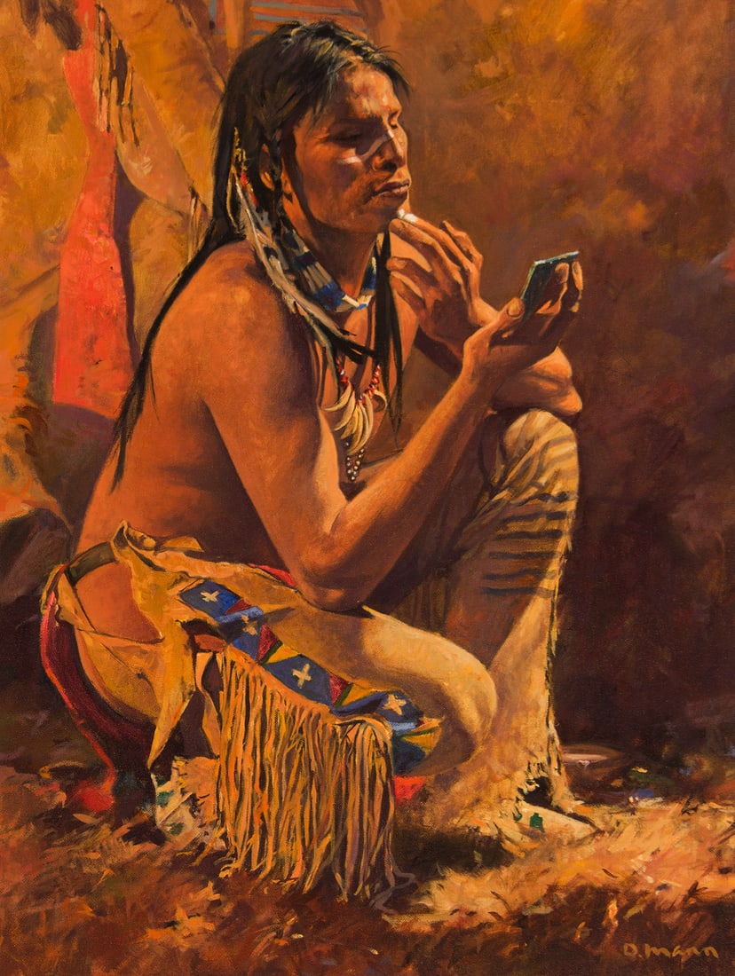 David Mann, "Ceremonial Paint": David Mann (b. 1948), "Ceremonial Paint", Oil on canvas, 24 x 18 inches, Shipping Dimensions: 32 x 26 x 3 inches Signed lower right