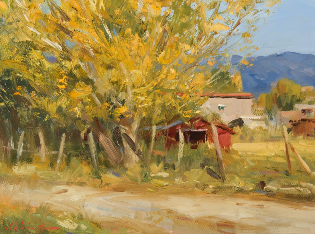 John Encinias, "Fall Colors": John Encinias (b. 1949), "Fall Colors", Oil on board, 9 x 12 inches, Shipping Dimensions: 16 x 19 x 3 inches Signed lower Left