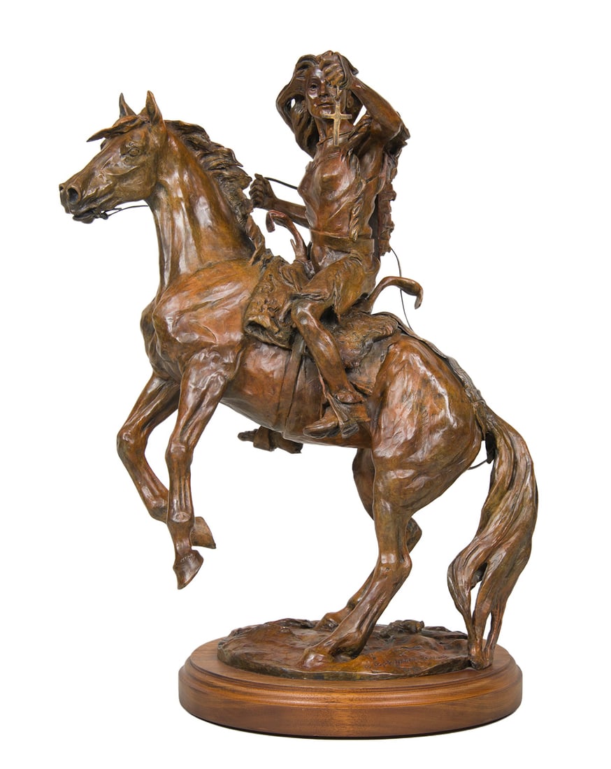 Deborah Fellows, "New Medicine": Deborah Fellows (b. 1948), "New Medicine", Bronze, cast 9/35, 26 inches overall height, Shipping Dimensions: 26 x 19 x 14 inches - 68 lbs. Signed
