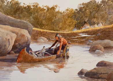 David Halbach, "Untitled (Indian in canoe)"