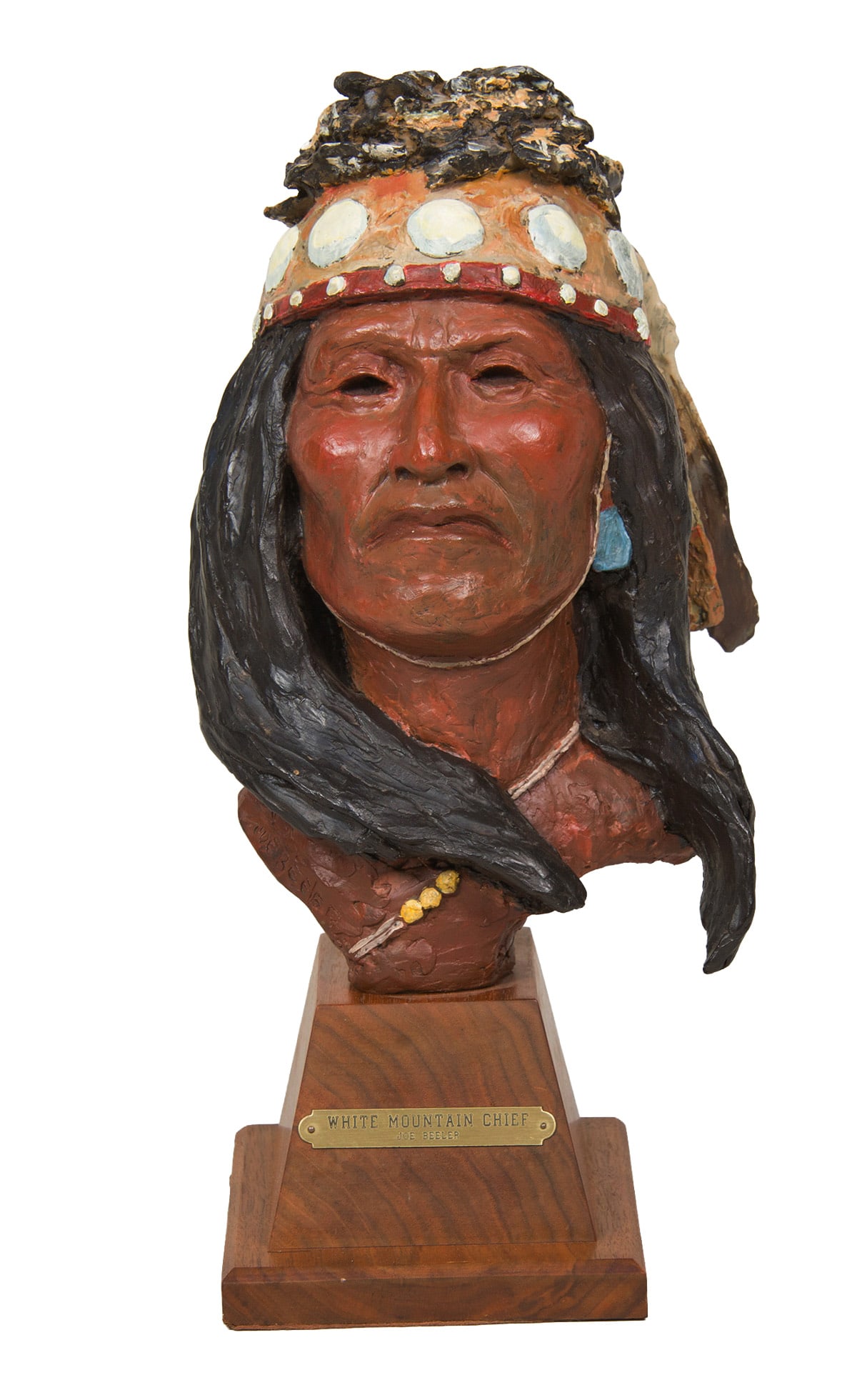 Joe Beeler, "White Mountain Chief": Joe Beeler (1931-2006), "White Mountain Chief", Bronze, 15/20, 17 inches overall height, Shipping Dimensions: 17 x 8 x 10 inches - 20 lbs. Signed