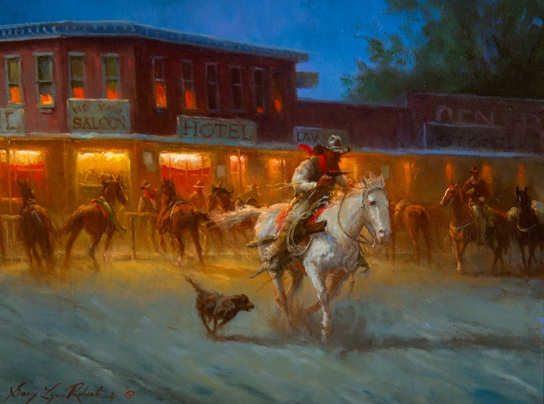 Gary Lynn Roberts, "Not Welcome": Gary Lynn Roberts (b. 1953), "Not Welcome", Oil on canvas, 12 x 16 inches, Shipping Dimensions: 19 x 23 x 3 inches Signed lower left Signed, titled, and dated 2018 verso