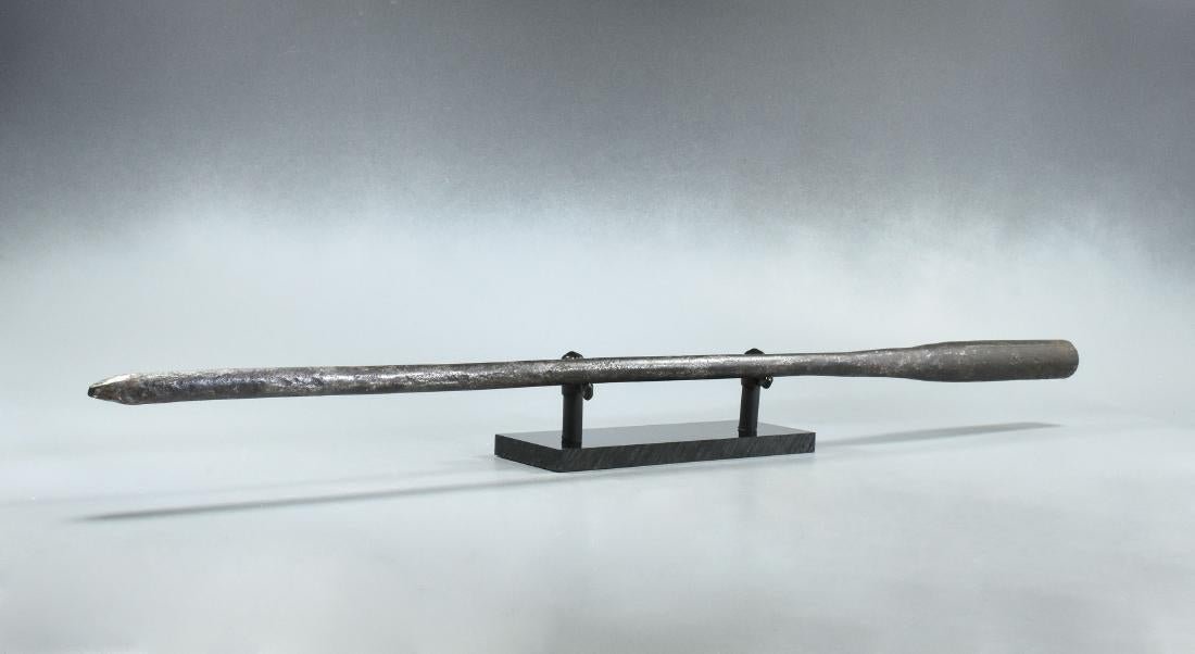 Roman Iron Pilum Spearhead: CA. 200 – 300 AD. Rare and very large Roman legionary spearhead of Pilum type with conical, socketed shaft. The Republican Roman pilum was replaced by a similar weapon called a spiculum, according t