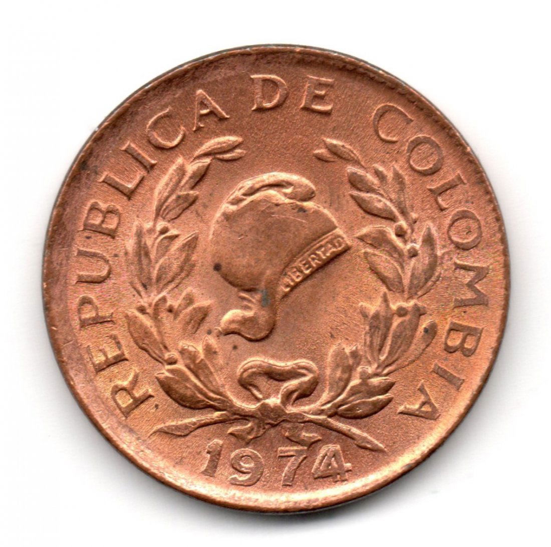 Colombia 5 Centavos 1974 OVERDATE Double 4/4 (1 of 2)