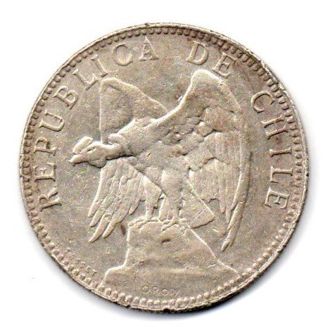 Chile 1 Peso 1895 So Santiago Condor Silver: Chile 1 Peso 1895 So Santiago Condor 0.835 Silver