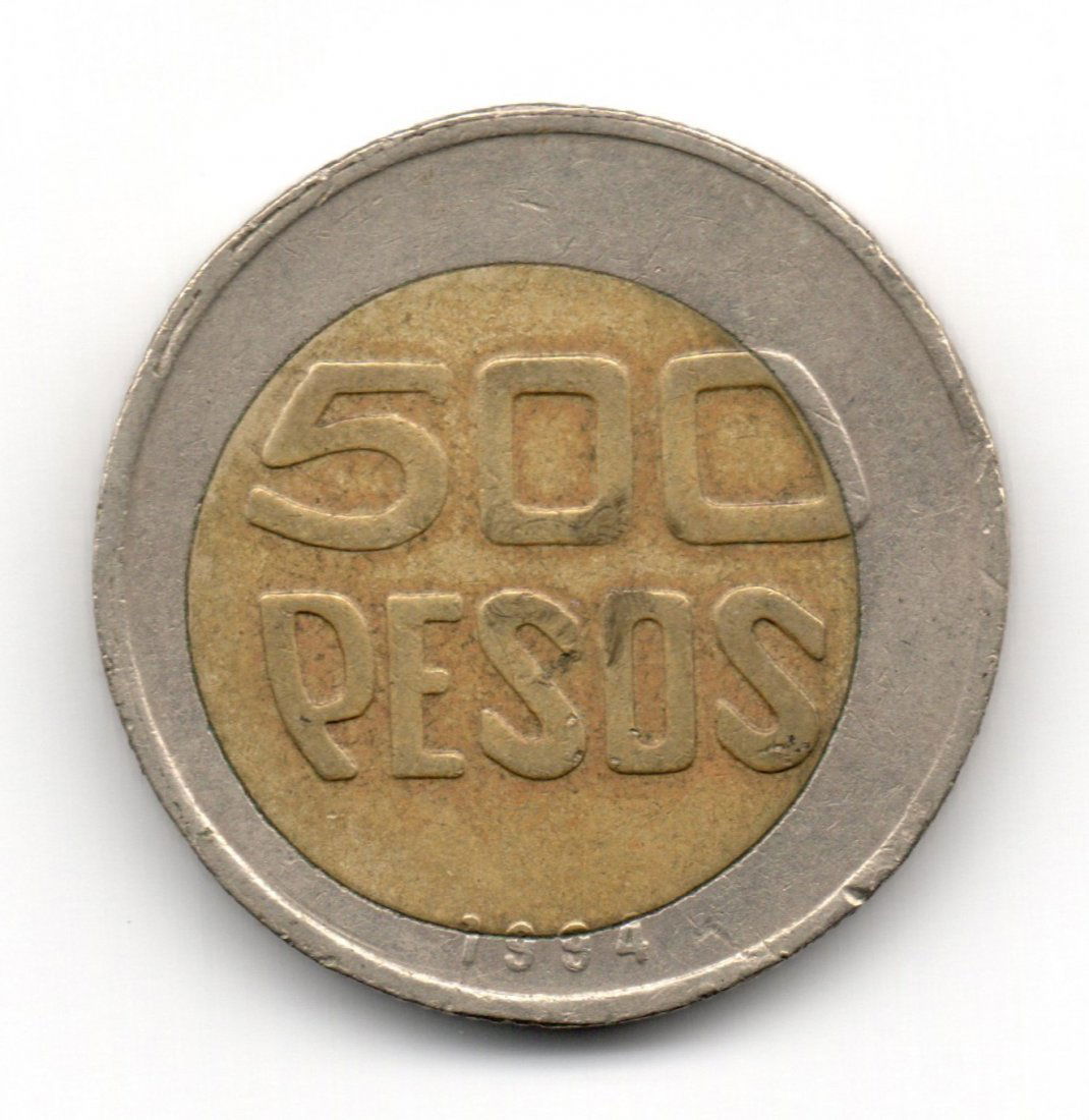 Colombia 500 Pesos 1994 ERROR UNCENTERED Rare (1 of 2)