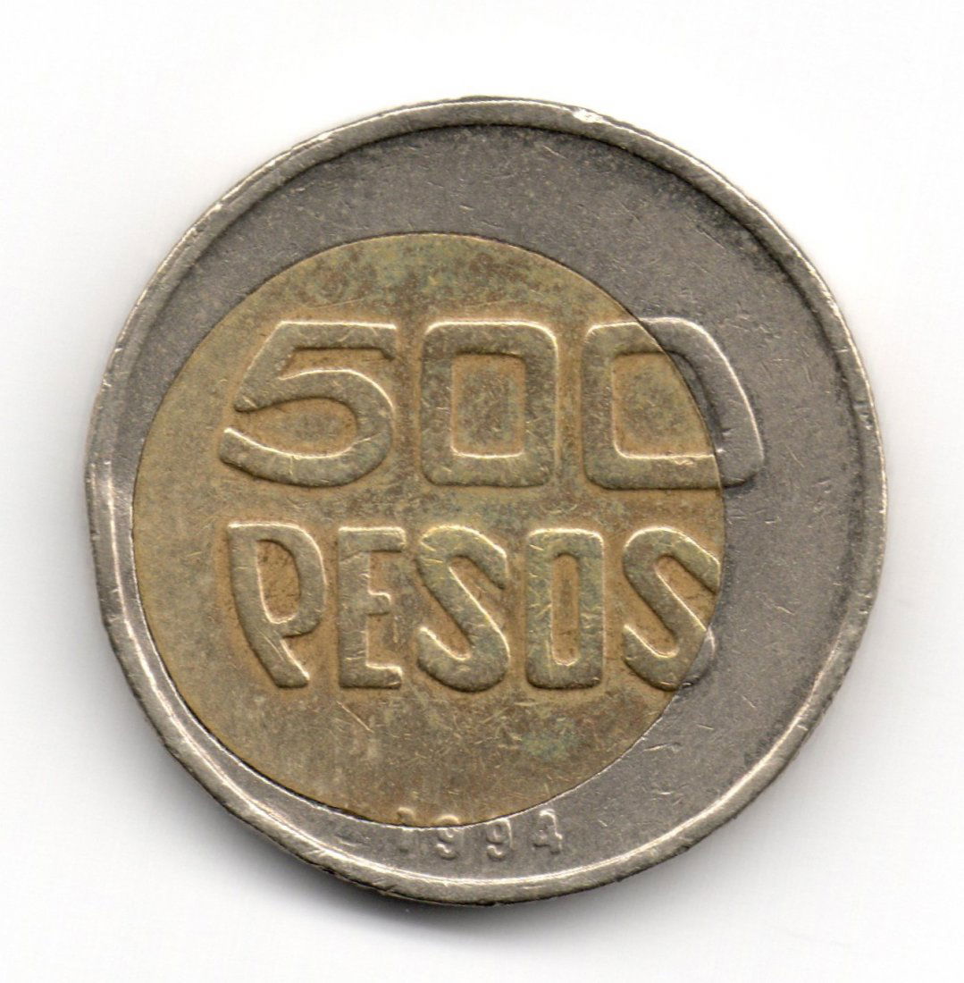 Colombia 500 Pesos 1994 ERROR UNCENTERED Rare (1 of 2)
