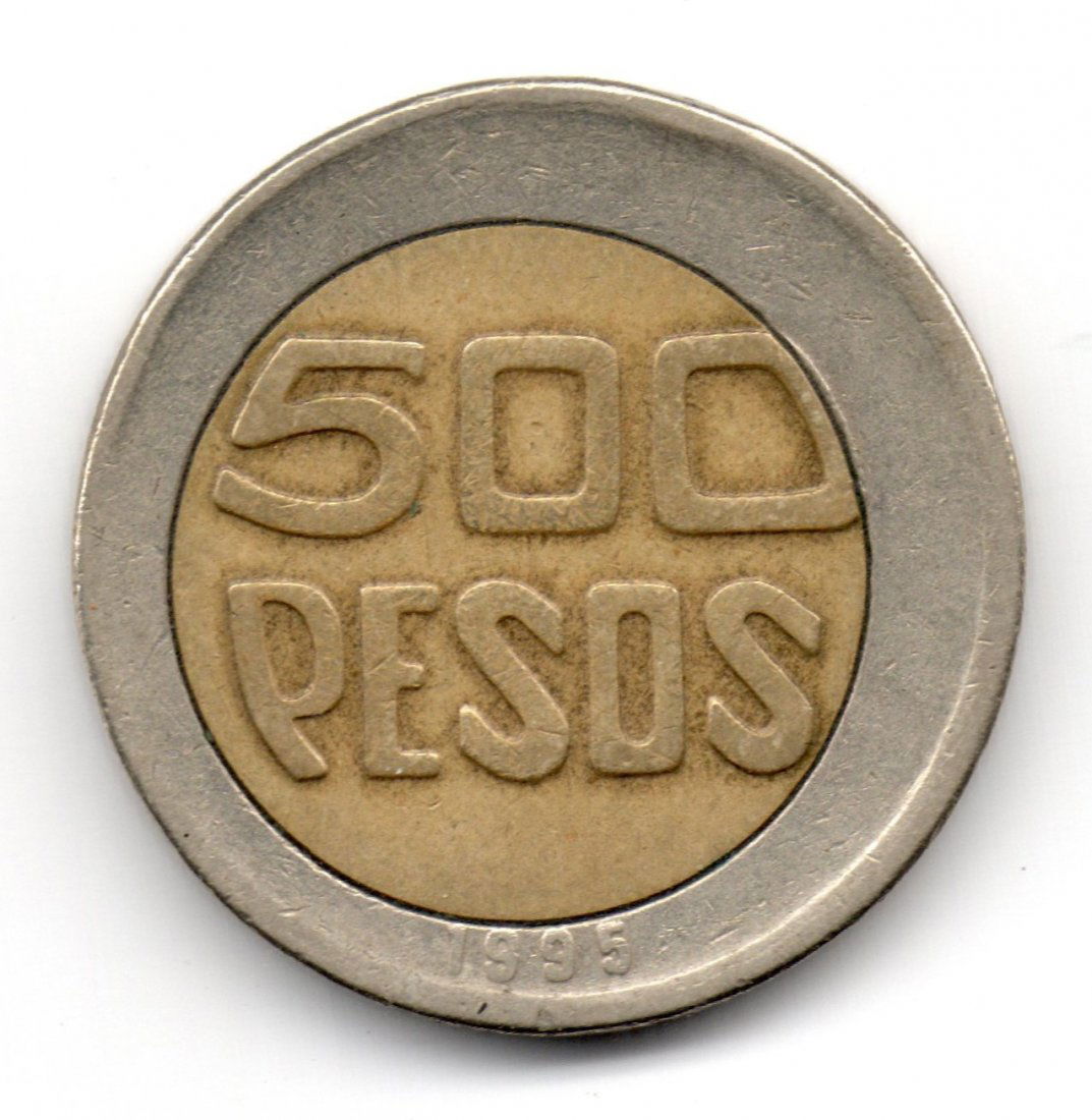 Colombia 500 Pesos 1995 ERROR UNCENTERED Rare! (1 of 2)