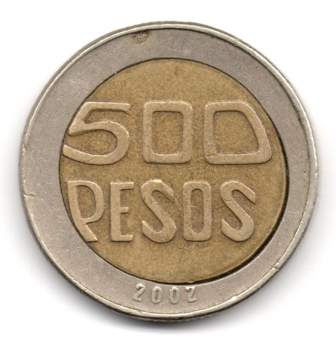 Colombia 500 Pesos 2002 ERROR UNCENTERED Rare (1 of 2)