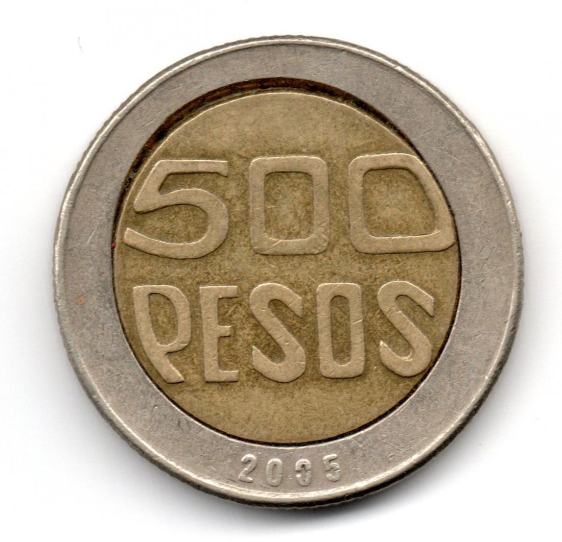 Colombia 500 Pesos 2005 ERROR UNCENTERED Rare (1 of 2)