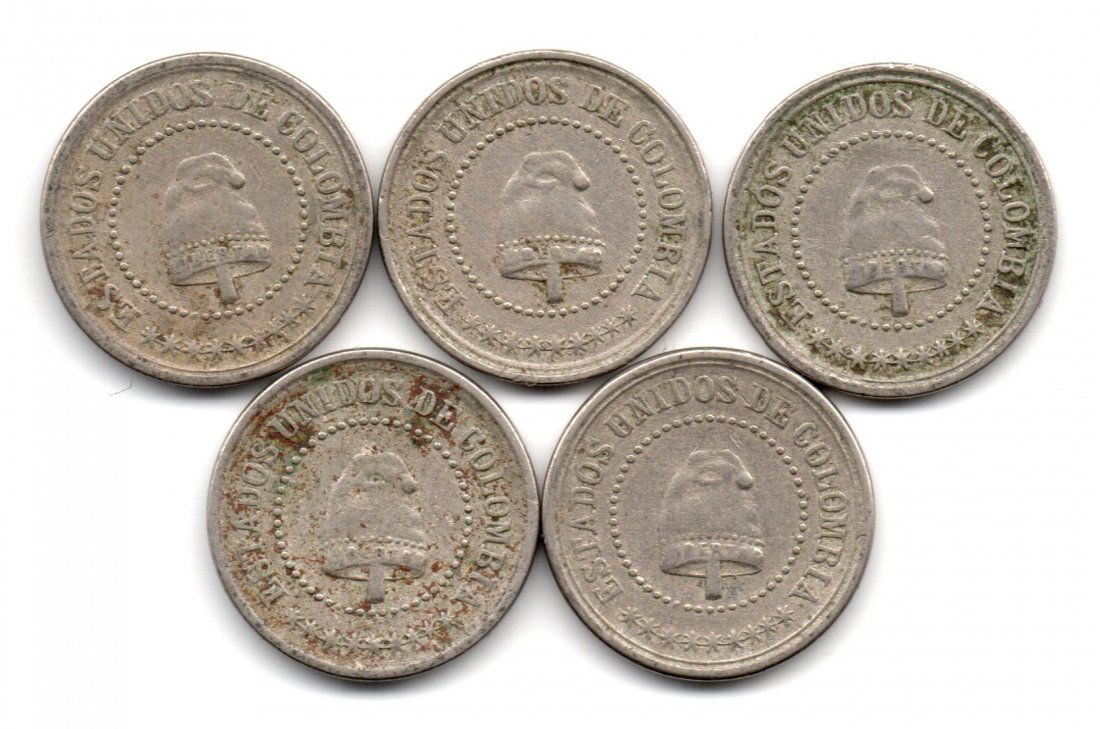Colombia Lot of 5 Coins: 2 1/2 Centavos 1881 (1 of 2)