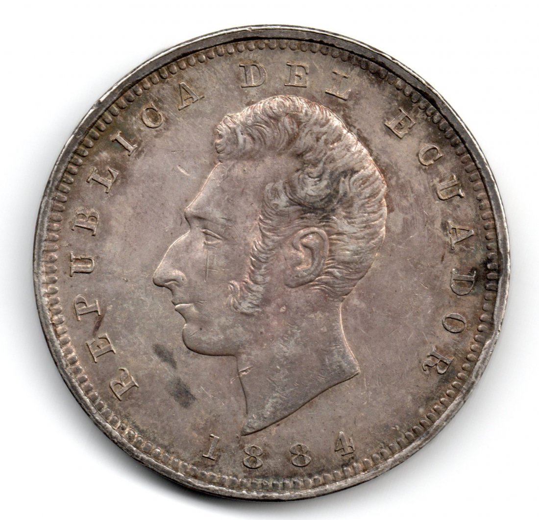 Ecuador 1 Sucre 1884 Birmingham aUNC Silver (1 of 2)