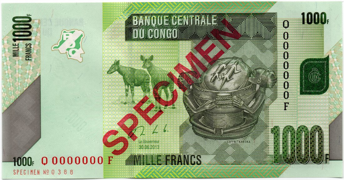 Congo 1000 Francs 2013 SPECIMEN (1 of 2)