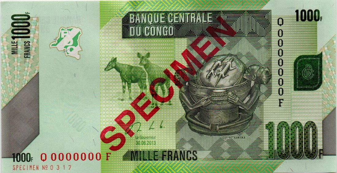 Congo 1000 Francs 2013 SPECIMEN (1 of 2)