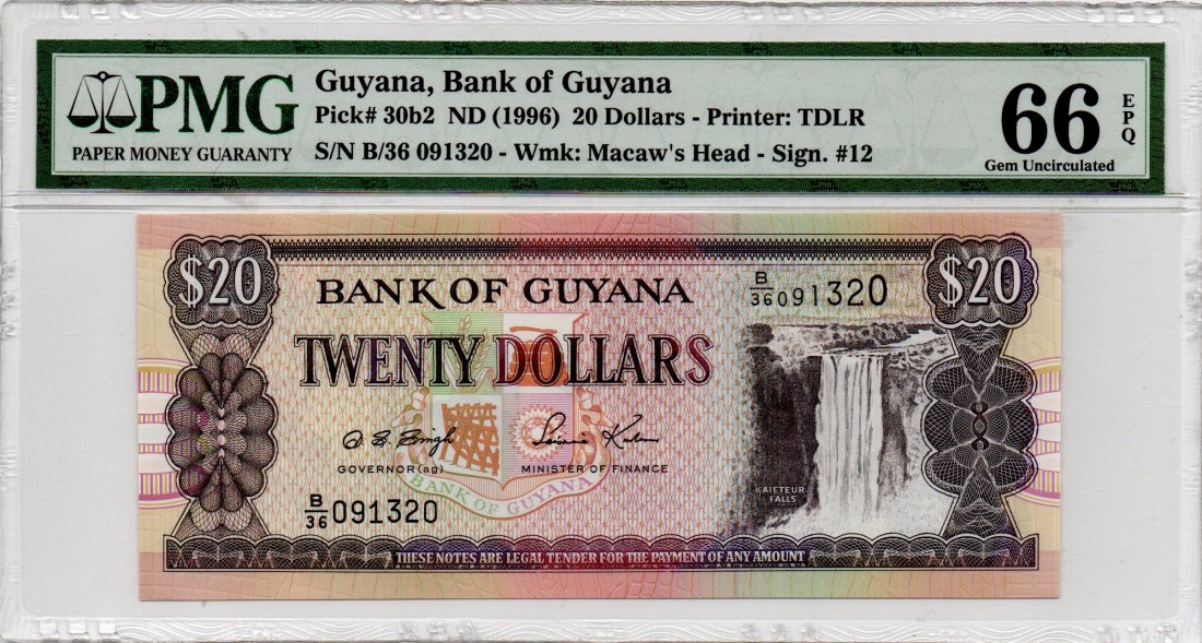 Guyana $20 Dollars 1996 PMG 66 EPQ: Guyana $20 Dollars 1996 PMG 66 EPQ