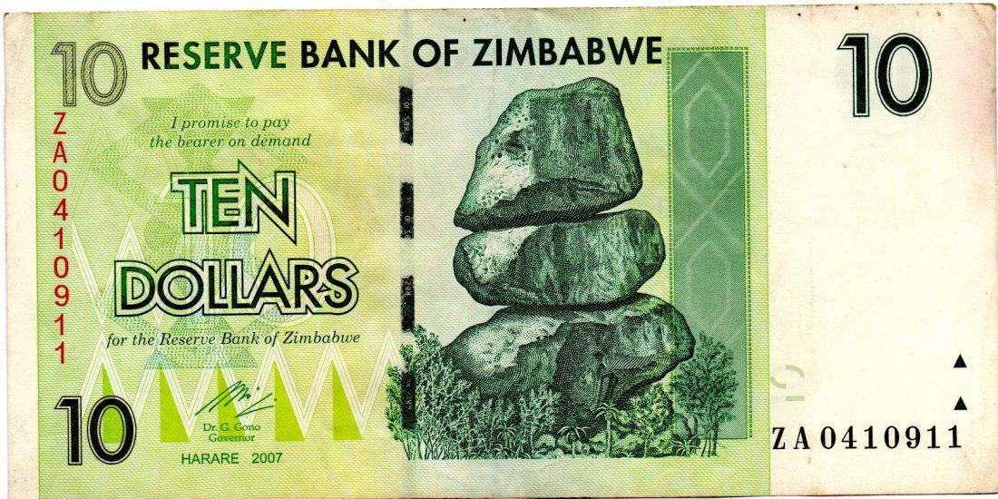 Zimbabwe $10 Dollars REPLACEMENT 2007 (1 of 2)