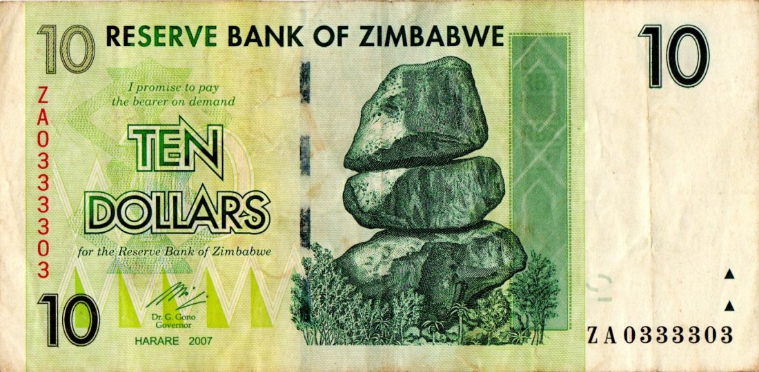 Zimbabwe $10 Dollars REPLACEMENT 2007 Fancy Number (1 of 2)