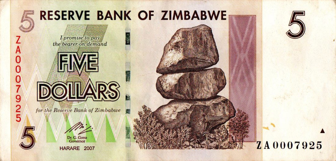 Zimbabwe $5 Dollars REPLACEMENT 2007 Nr. 7925! (1 of 2)