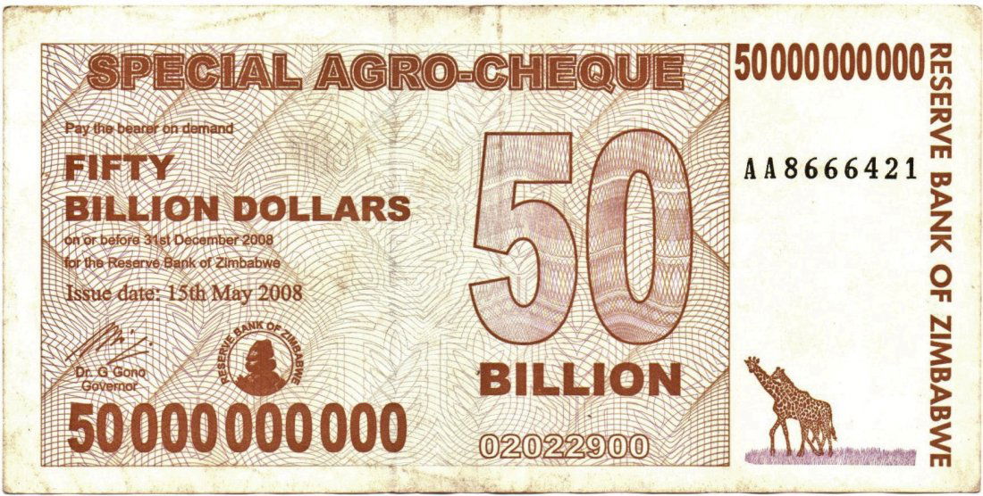 Zimbabwe $50 Billion ERROR Uncentered Serial 2008 (1 of 2)