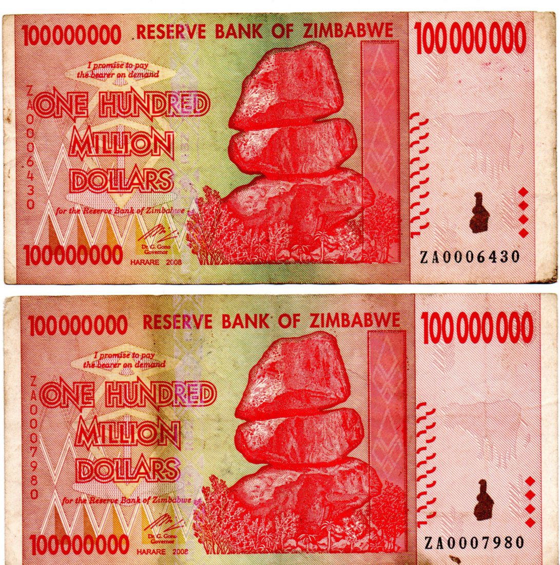 Zimbabwe Lot: 2 REPLACEMENTS $100 Million 2007 (1 of 2)